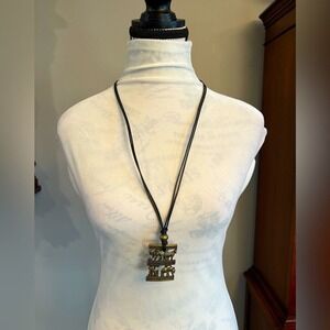 Chico's‎ cord and African animals necklace brass tone with elephant zebra camel